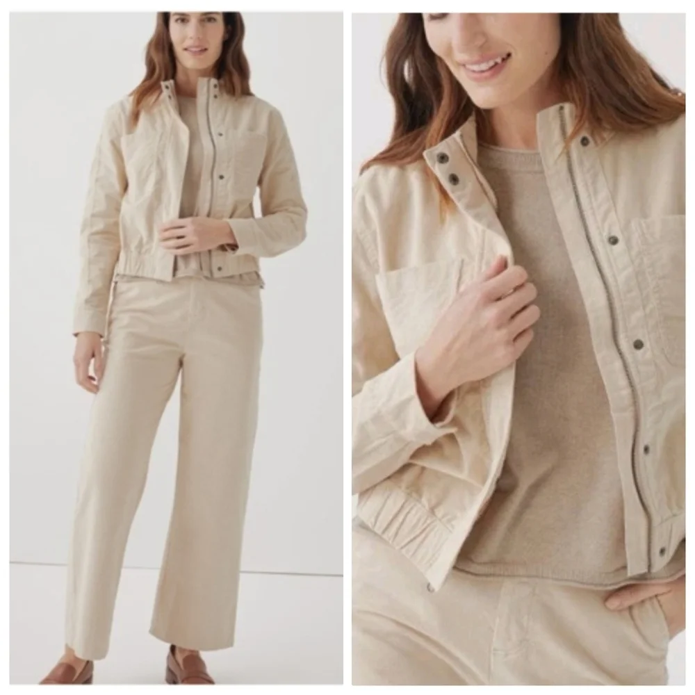 NWT Pact Corduroy Bomber Jacket Sandshell Beige Women's XL Modern Organic Cotton - Picture 1 of 9